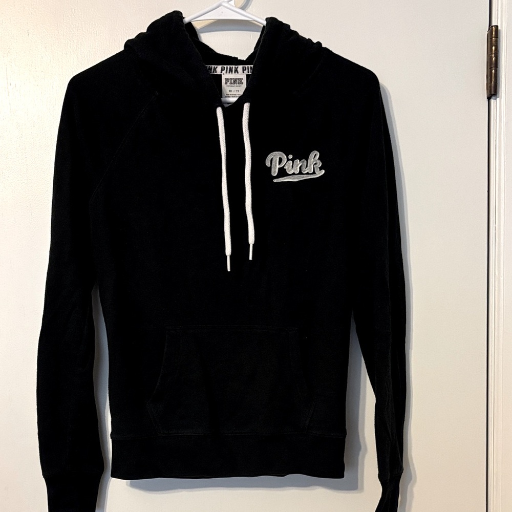PINK Victoria's Secret Black Hoodie Sweatshirt. Size XS